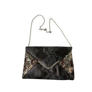 Y2K Convertible Envelop Clutch Shoulderbag Faux Snakeskin Sequin